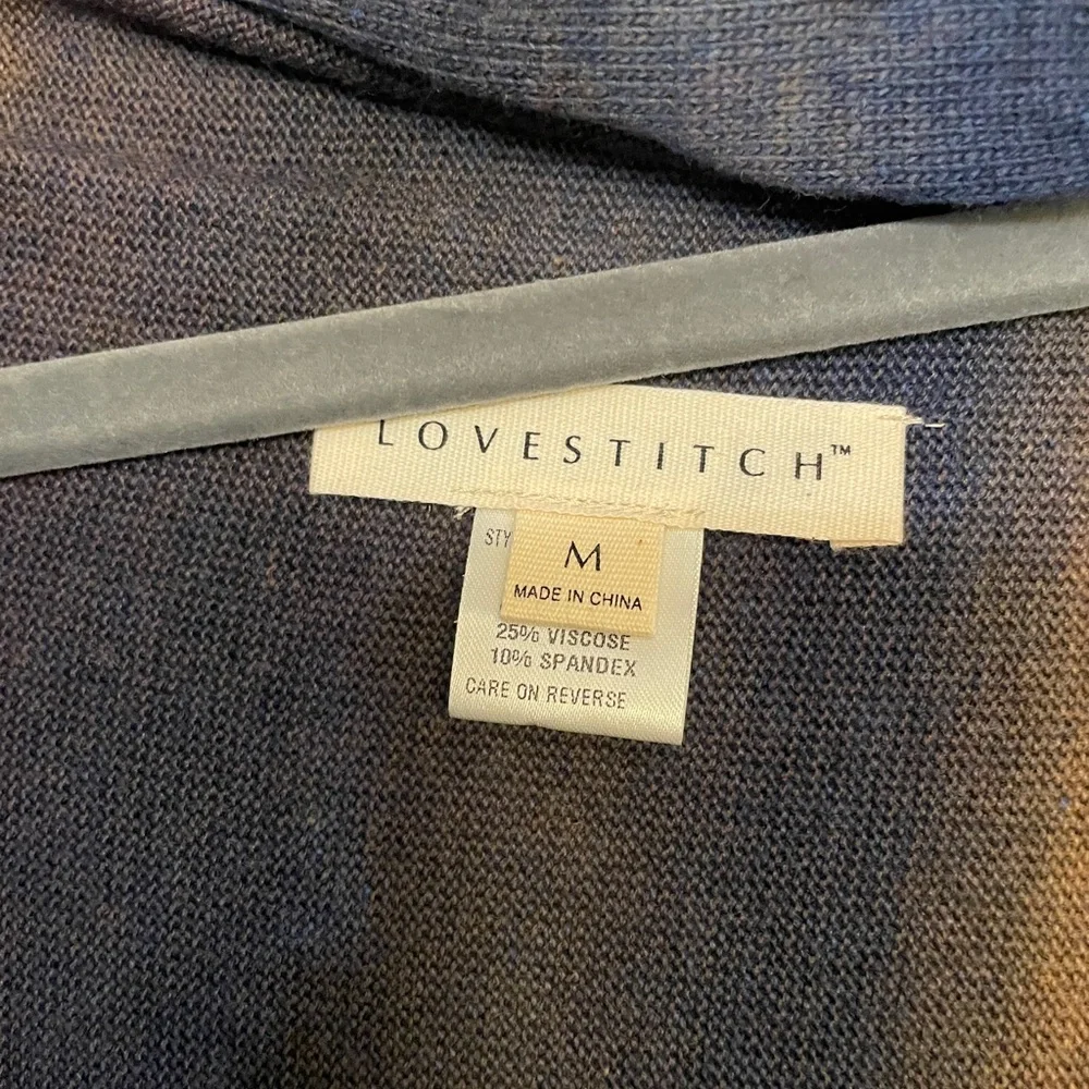 Navy Blue Gradient Striped Asymmetrical Sweater - Picture 3 of 6